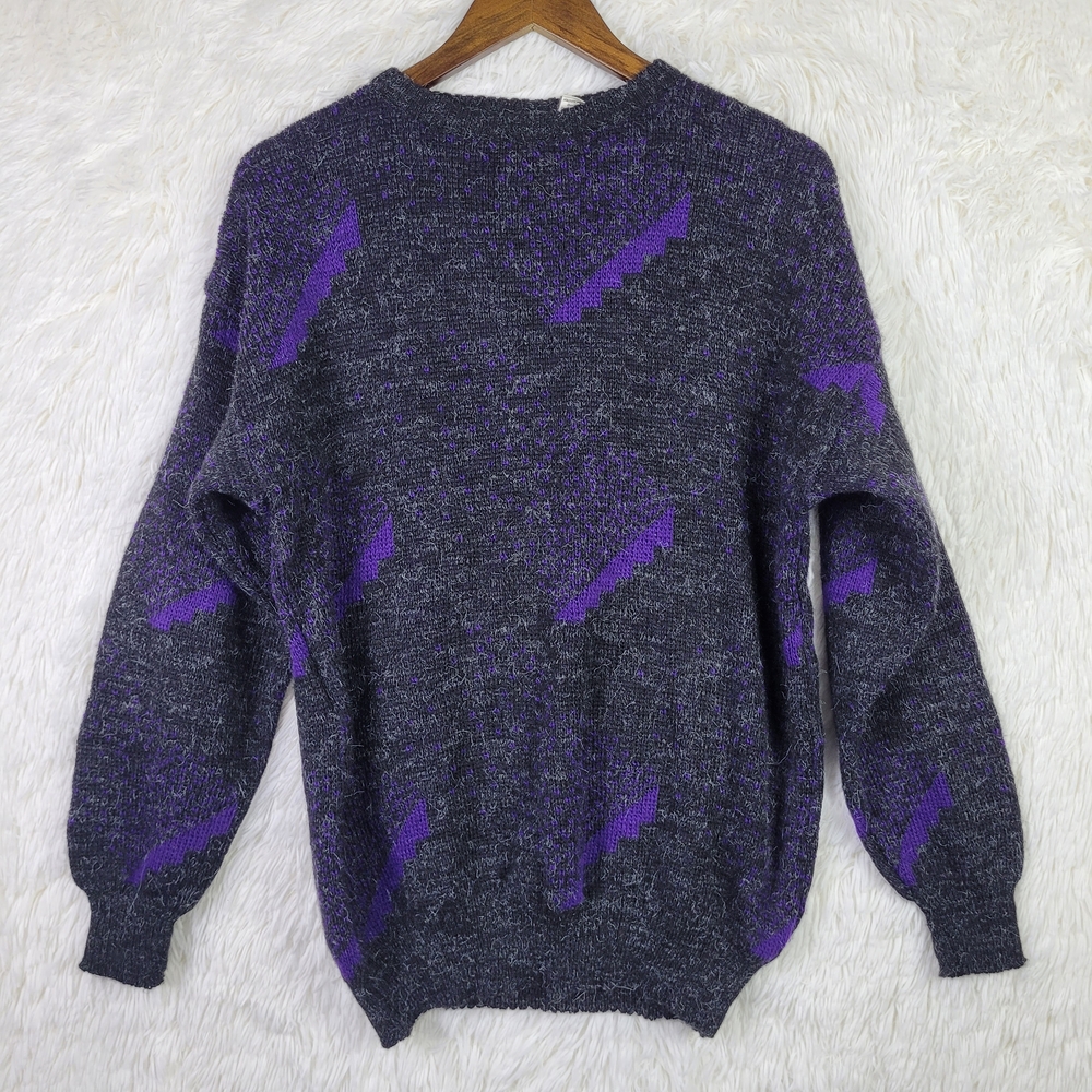 Vtg Large Kennington Men's Black & Purple Wool Blend Sweater 90s Made In Italy